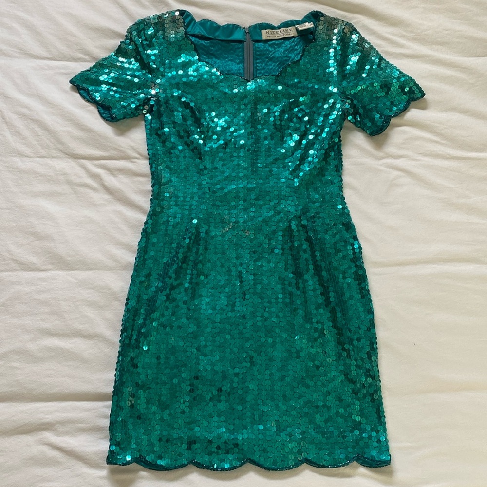 Niteline by Della Roufogali Blue-Green Sequined Dress